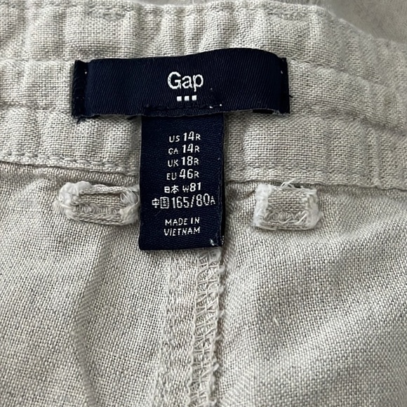 GAP Flax Linen cotton natural wide leg string waist relaxed pants Sz 14 R - Picture 7 of 8